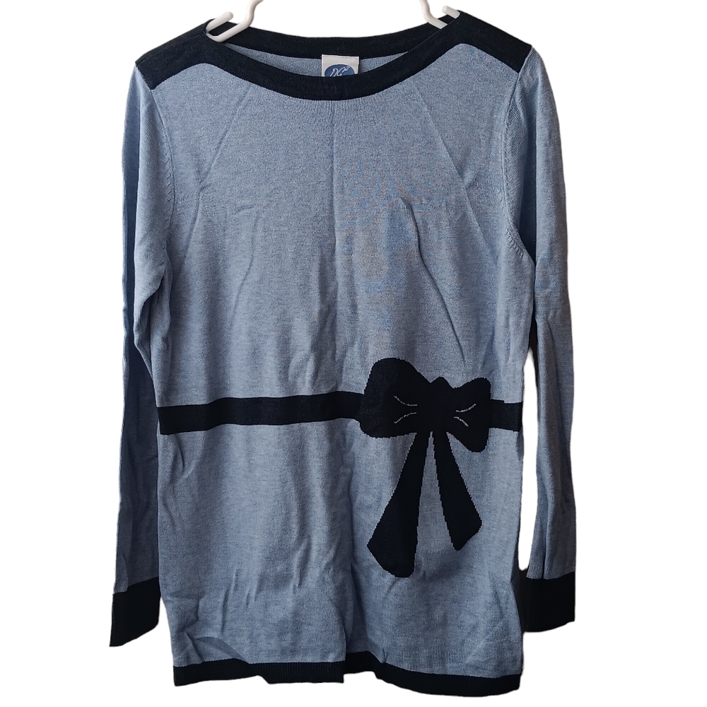 DG2 By Diane Gilman Lightweight Crewneck Black Bow Sweater Women's Size Medium